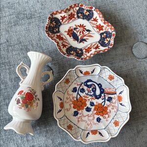 Bundle of 3 Imari ware style ceramics | Trinket dishes & vase